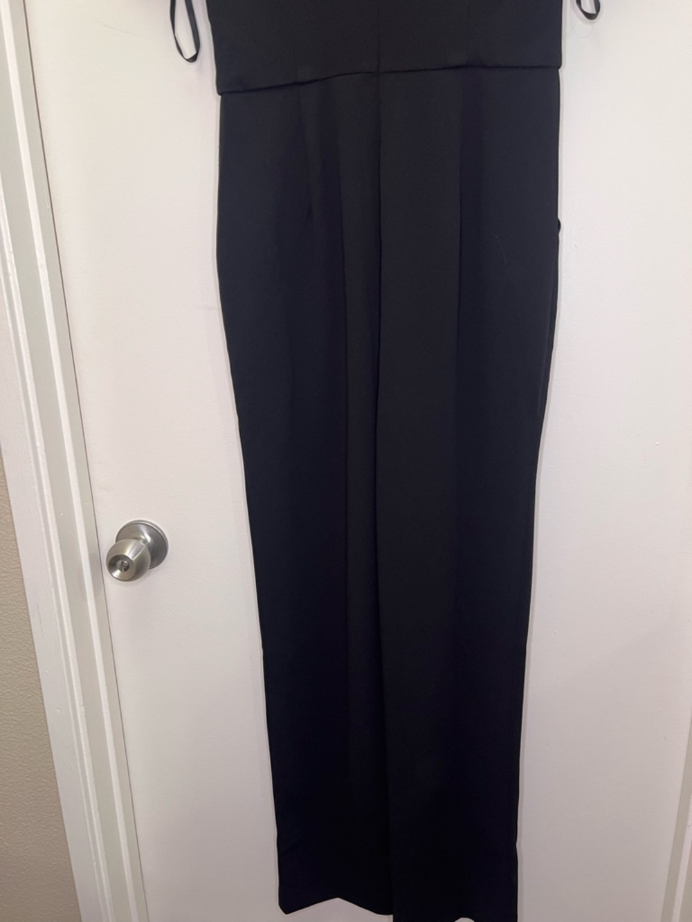 Maggy London Black Jumpsuit Tie Neck Puff Sleeve Wide Leg US 2 - Picture 11 of 13